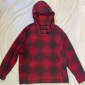 The North Face Womens XXL Crescent Hooded Fleece Pullover Red Black Plaid